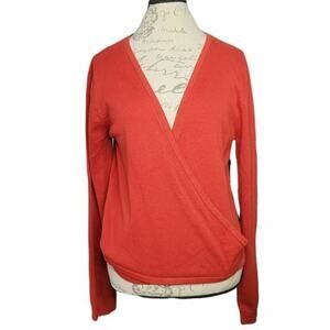 Old Navy Red-Orange Knit 100% Cotton Long Sleeve V-neck Wrap Top NEW Women's XL